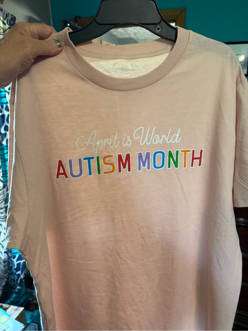 NWT- Women’s Pink 'April is World Autism Month' Graphic Tee Large